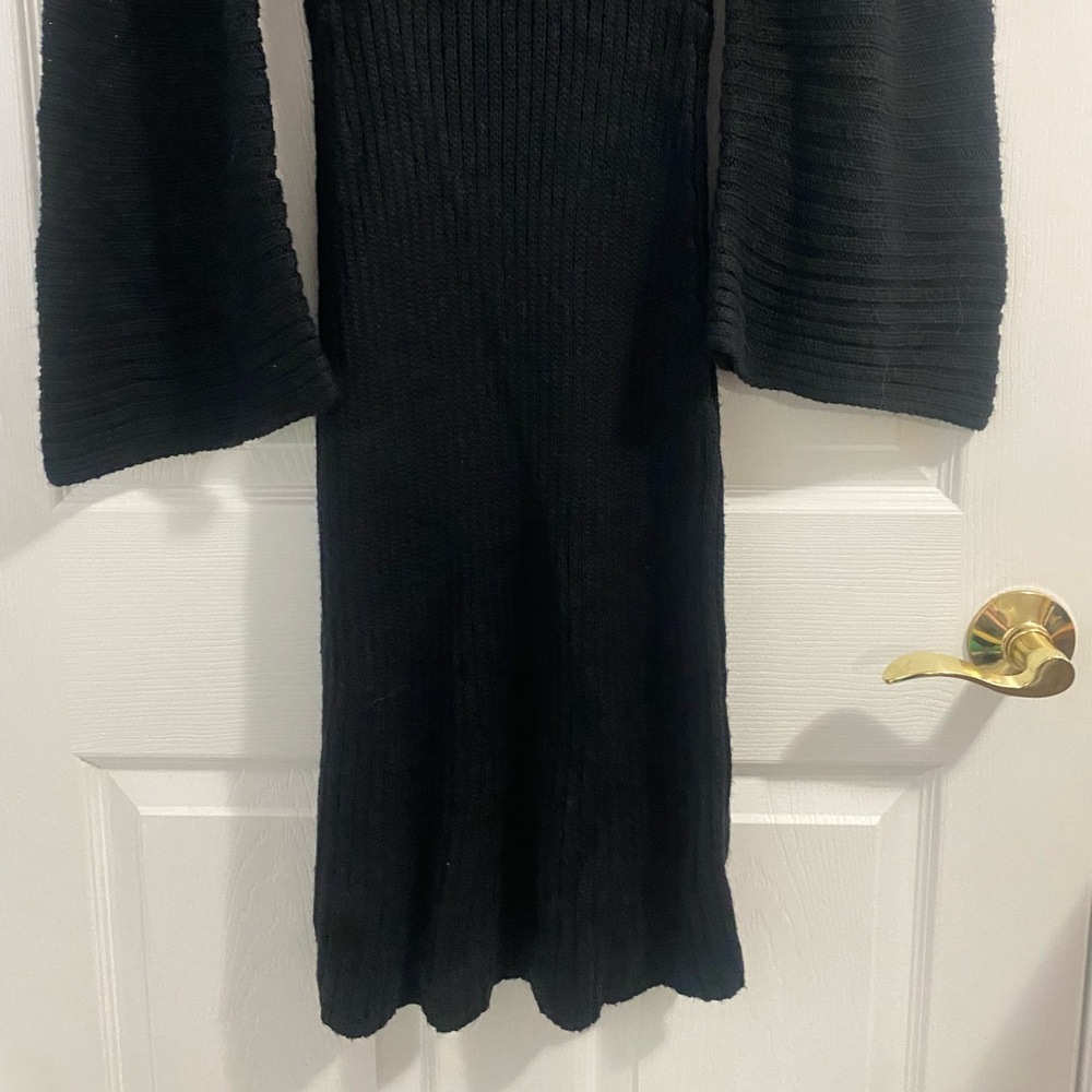Cache vintage wool blend witchy goth black turtleneck winter chic midi dress - Picture 3 of 8